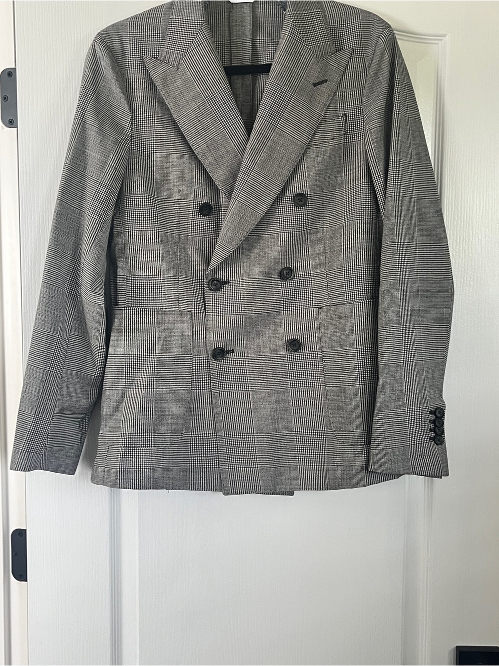 Manuel Ritz Black & Gray Glen Plaid Double-Breasted Blazer
